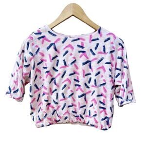 Stem Top Girls 7 Pink Bubble Hem Brushstroke Print Dolman Cotton Lined Back